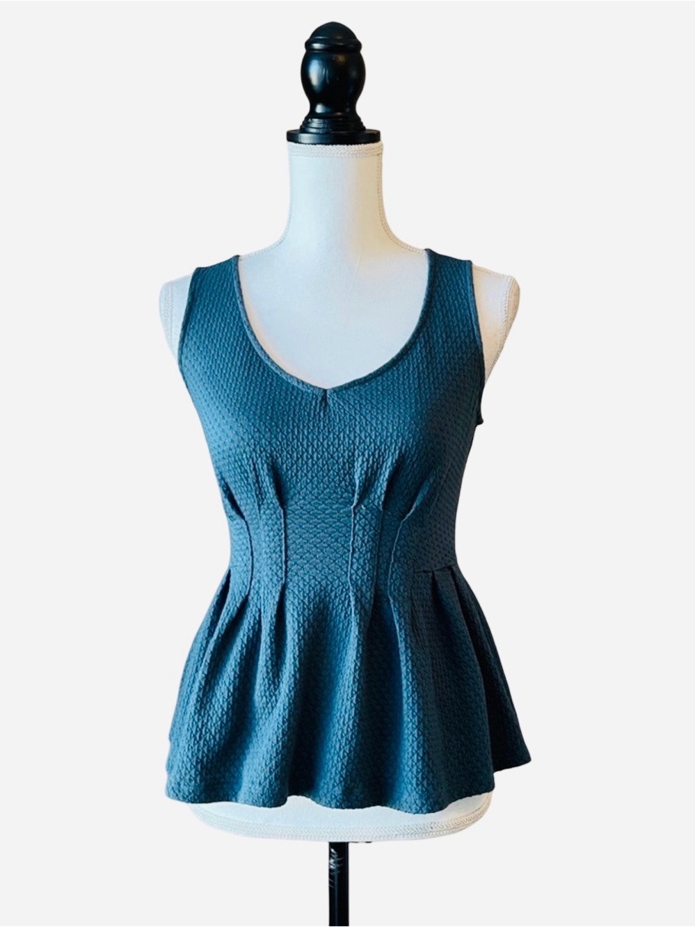 Anthropologie Deletta Textured Peplum Tank in Deep Teal Blue - XS, Like New